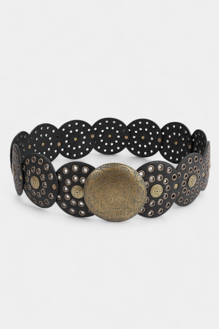 Alicia Cinturón Cowboy Vintage con Hebilla Circular Decorativa