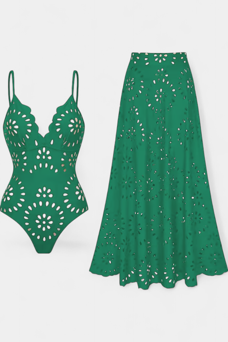 Ahria Swimsuit con Falda y Detalle Floral Calado