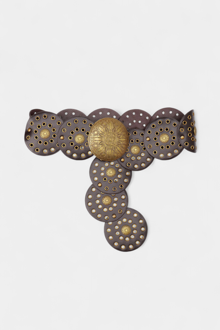 Alicia Cinturón Cowboy Vintage con Hebilla Circular Decorativa