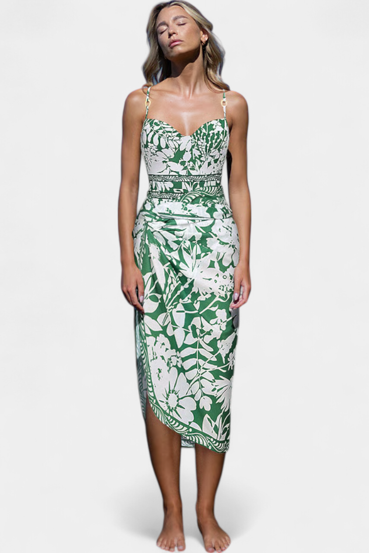 Ahria Bañador Entero con Vestido de Tirantes y Estampado de Sombras Naturales