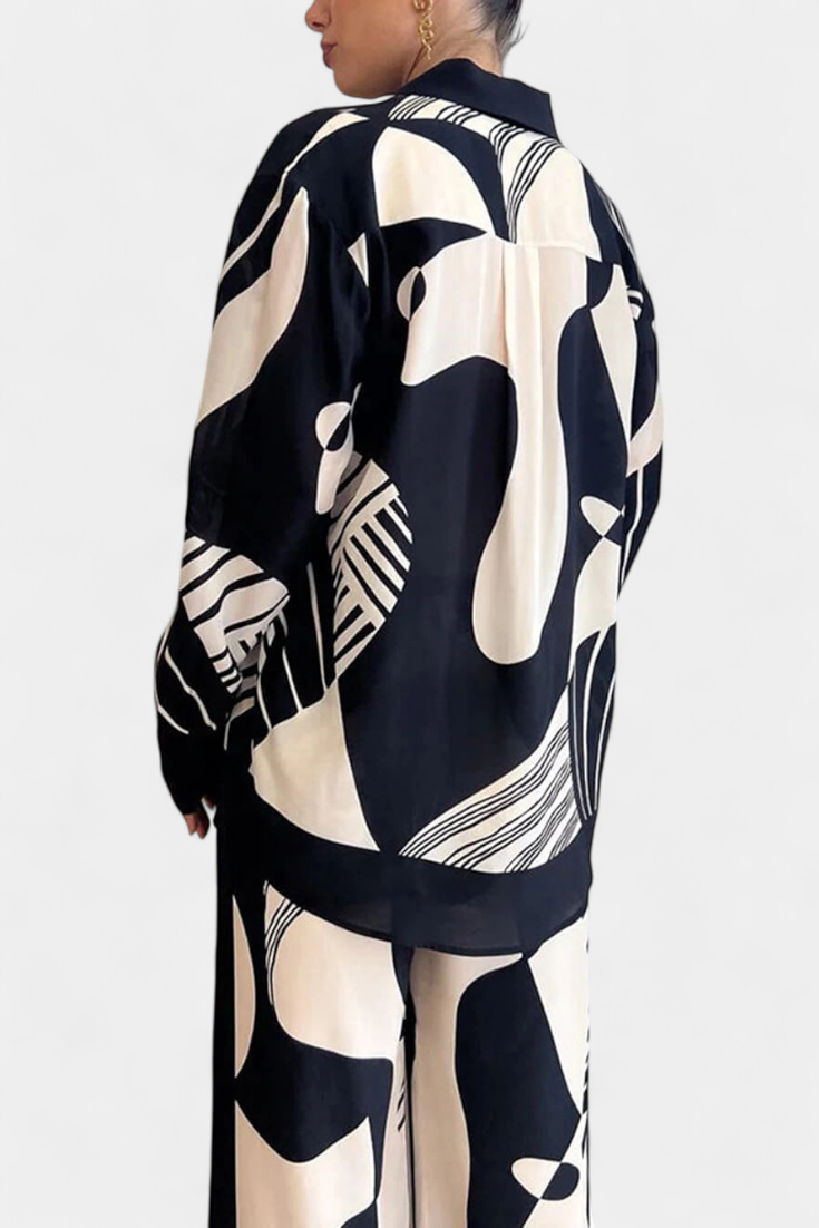 Basilisa Conjunto de Pierna Ancha con Estampado de Grafiti