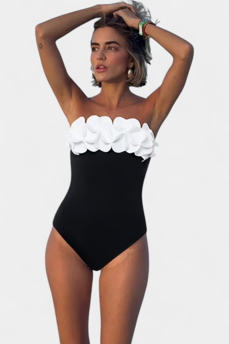 Ahria Conjunto de Bañador con Flores 3D y Falda Envolvente