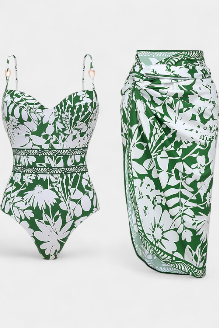 Ahria Bañador Entero con Vestido de Tirantes y Estampado de Sombras Naturales