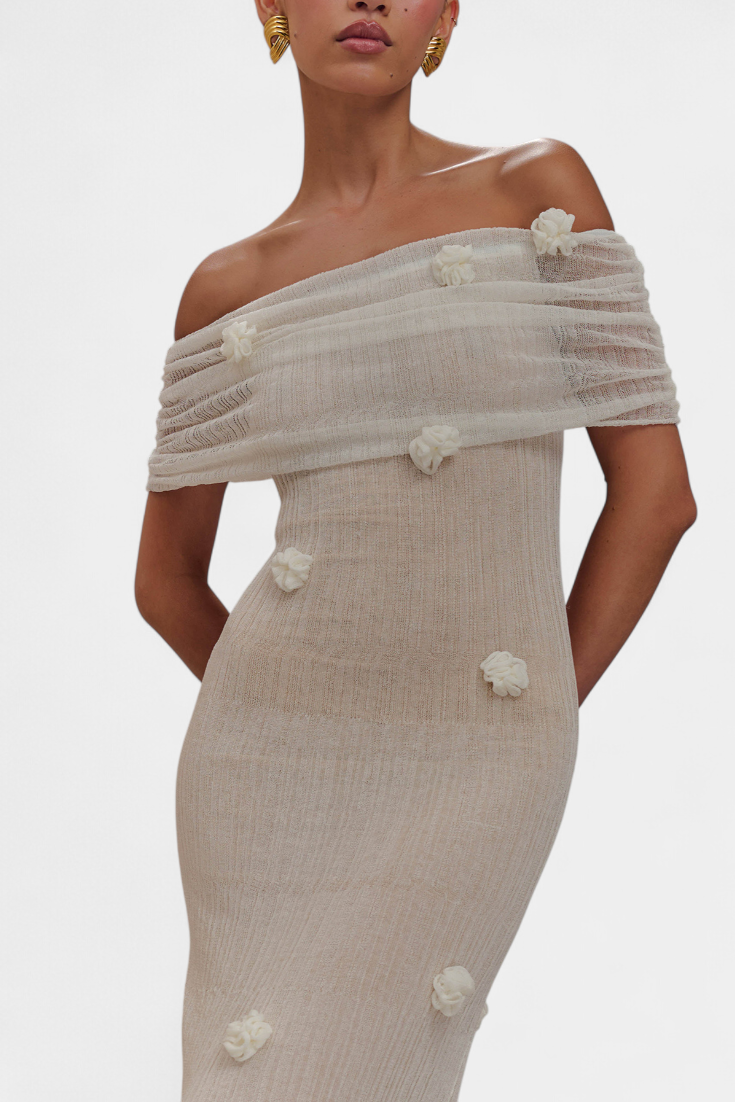 Barbara Vestido Maxi de Punto Off-Shoulder