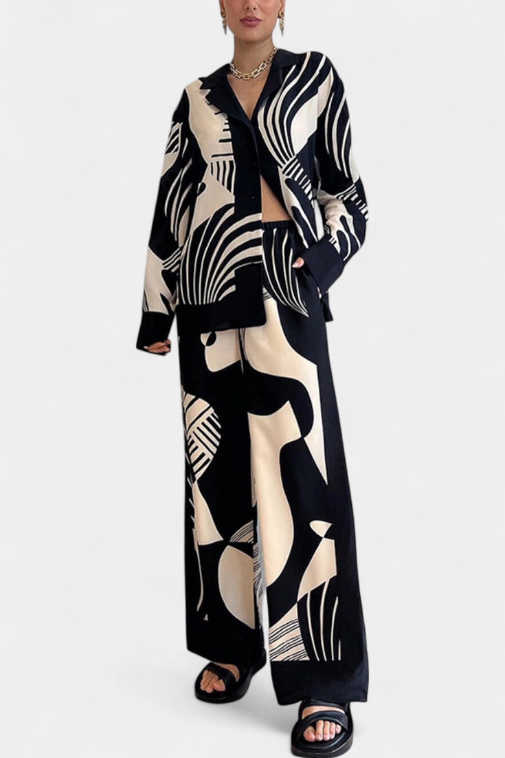 Basilisa Conjunto de Pierna Ancha con Estampado de Grafiti