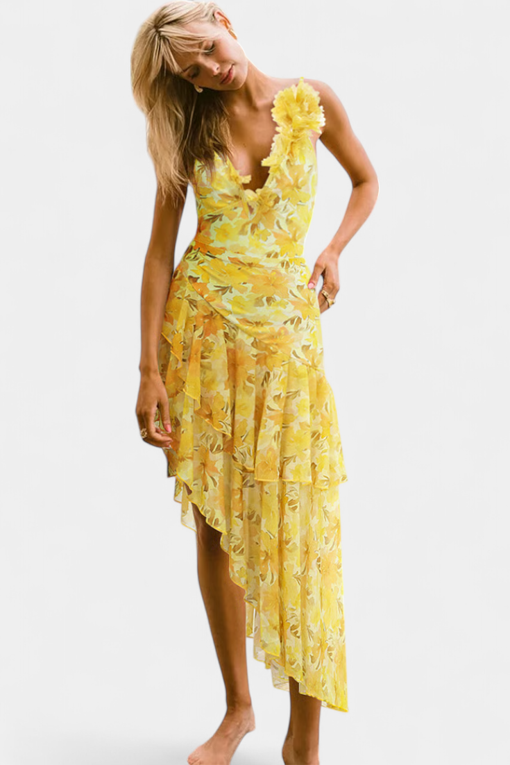 Ahria Bañador Entero Floral con Lirios Amarillos y Vestido a Juego