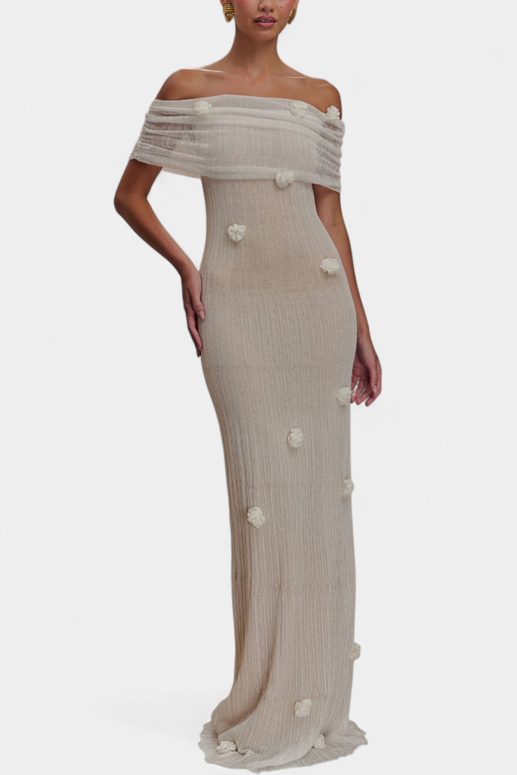 Barbara Vestido Maxi de Punto Off-Shoulder