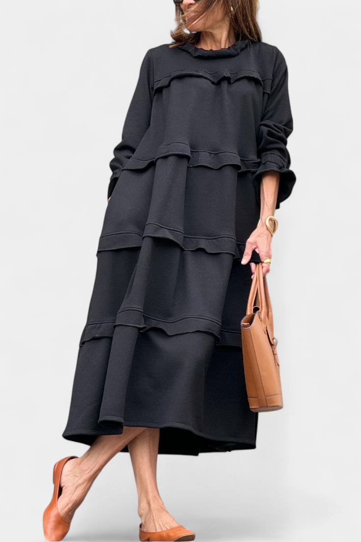 Jada Vestido Sudadera con Volantes y Silueta Casual-Chic