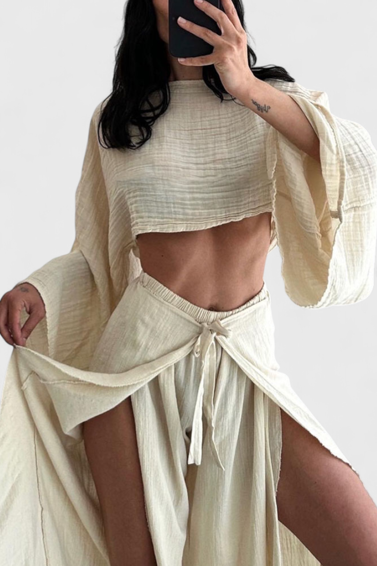 Maeva Conjunto Casual de Dos Piezas con Abertura y Lazo