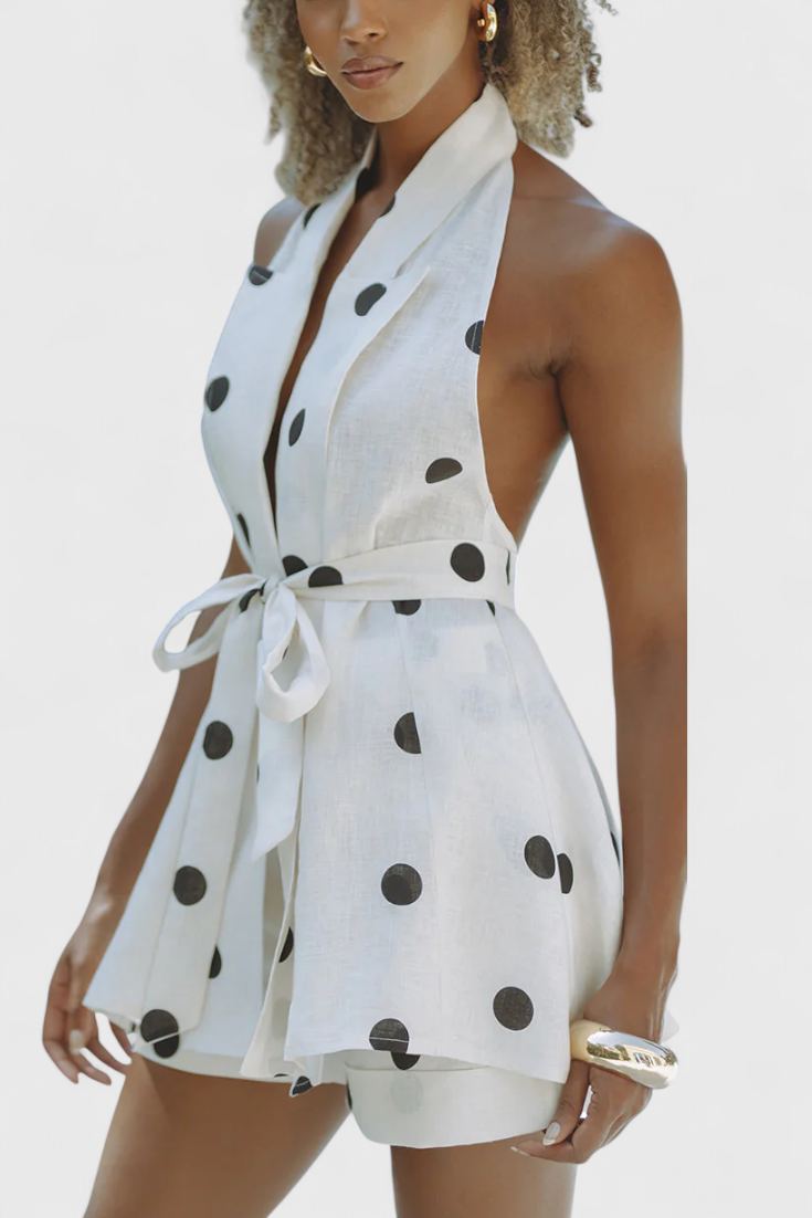 Eshra Conjunto de Top Halter y Shorts con Lunares