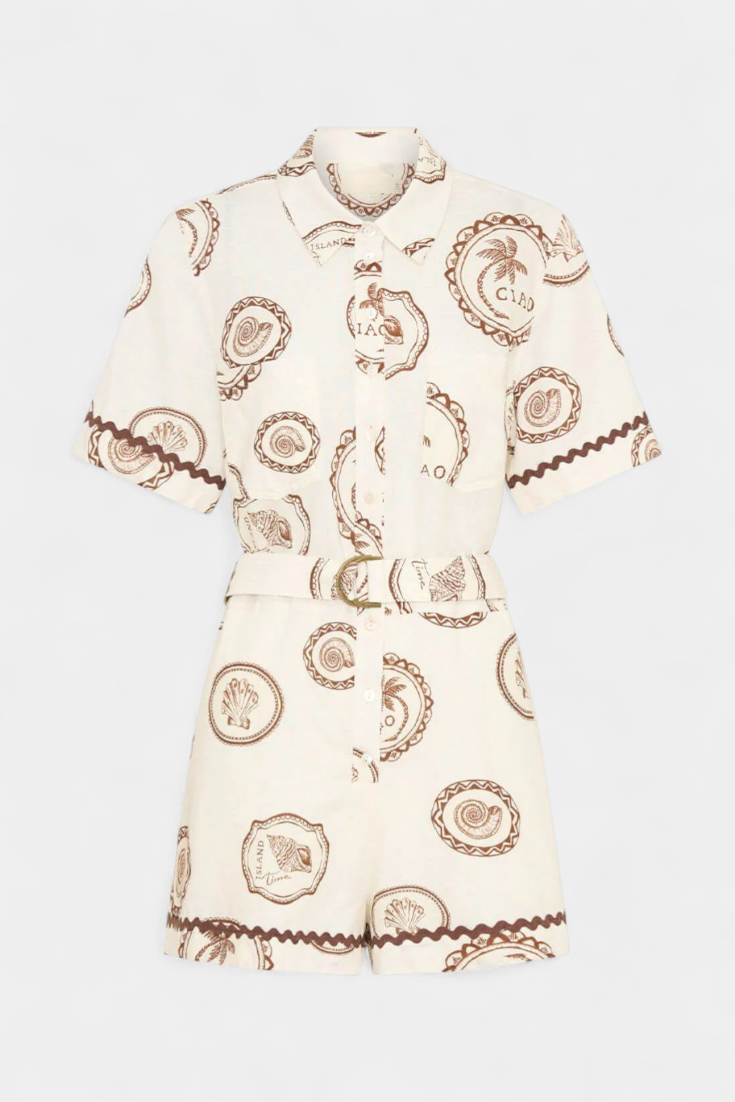 Seashell Mono Camiseta con Detalle de Concha y Botones