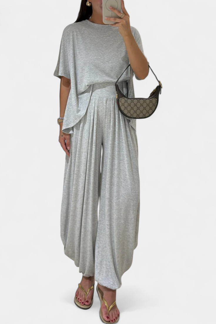 Trista Conjunto Casual de Top Suave y Pantalones de Pierna Ancha