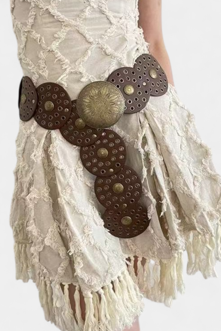 Alicia Cinturón Cowboy Vintage con Hebilla Circular Decorativa