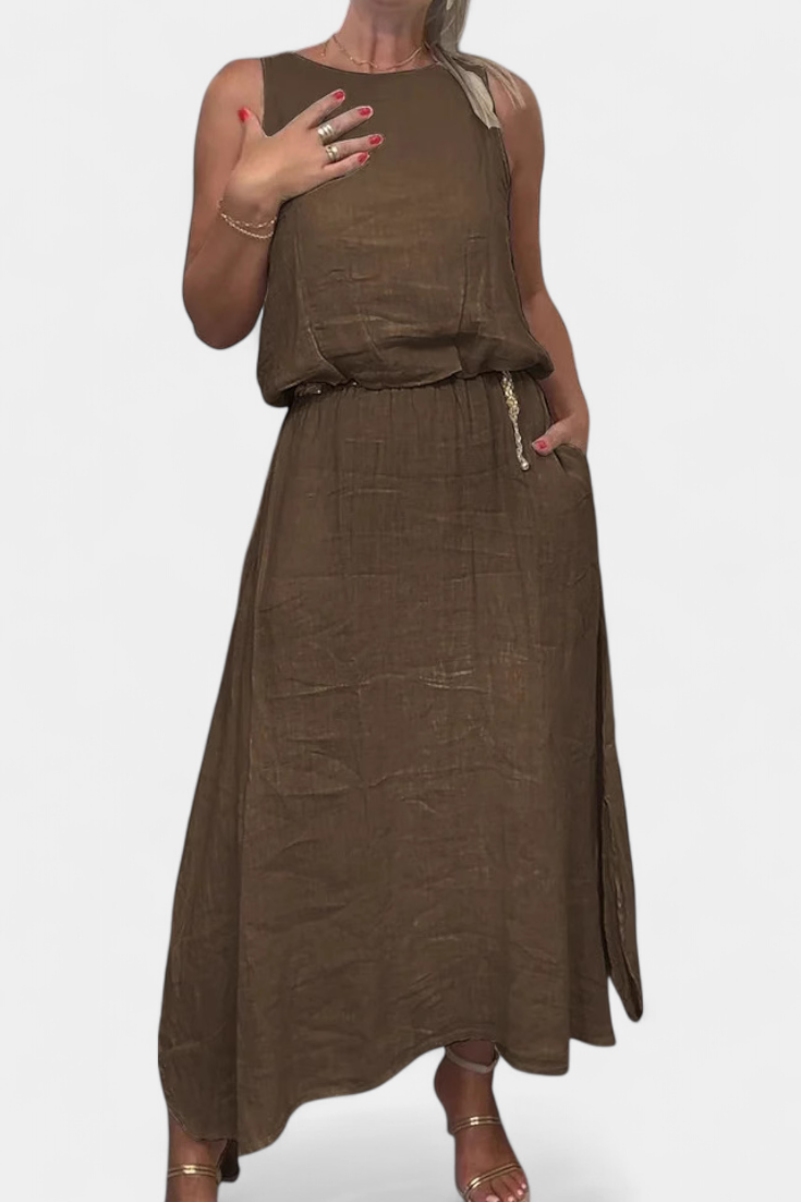 Meliora Conjunto en Lino y Algodón con Chaleco Sin Mangas y Falda