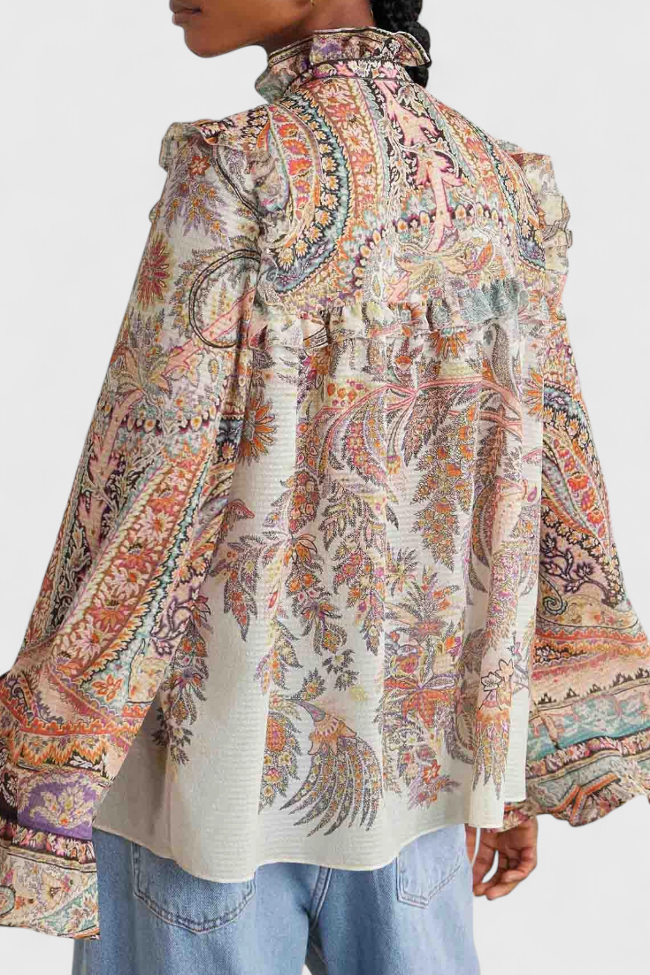 Finely Conjunto con Blusa de Volantes y Estampado Vintage Paisley