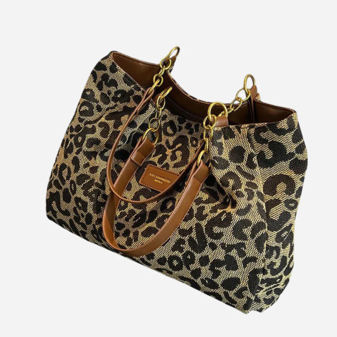Edith Bolso de compras de lona con estampado de leopardo