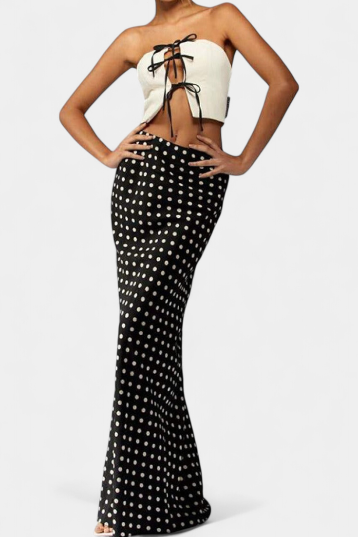 Olda Falda Larga Entallada de Viscosa con Estampado de Lunares