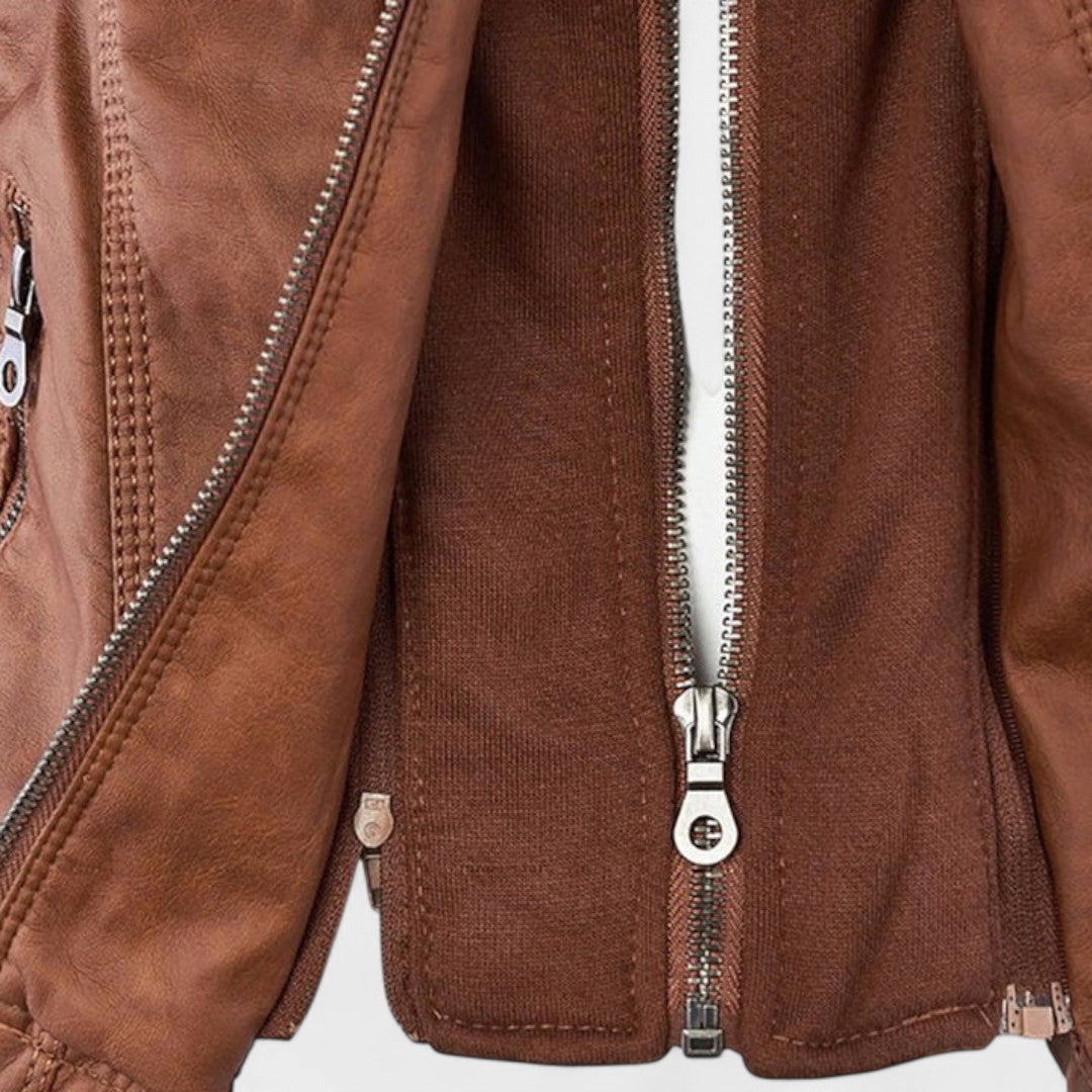 Pia Chaqueta Moderna de Cuero con Capucha