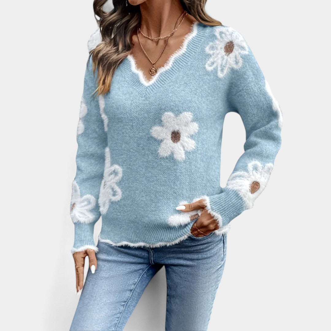 Thea Suéter Floral Elegante Con Cuello En V