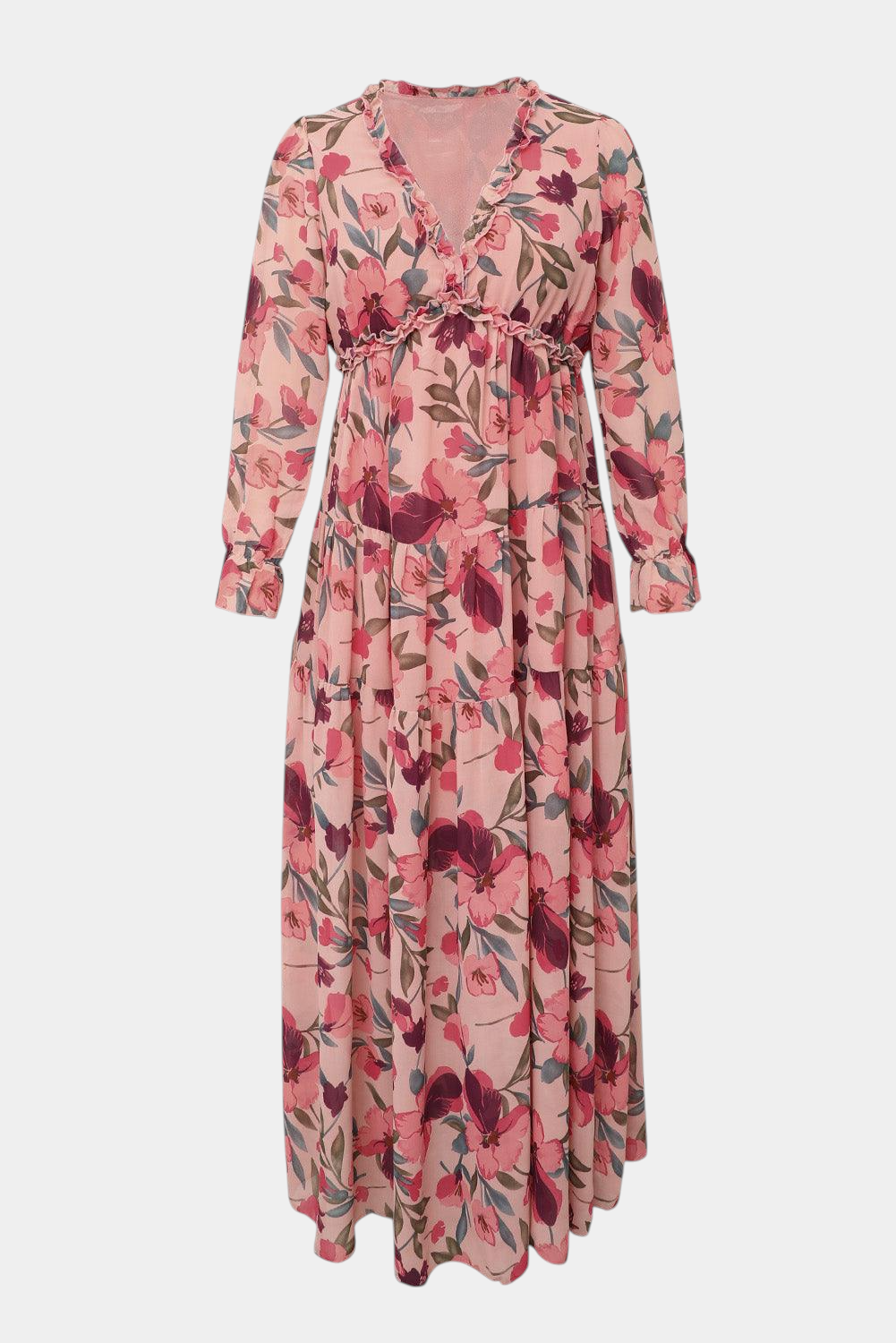 Keti Vestido Maxi Floral con Mangas Largas y Volantes Delicados