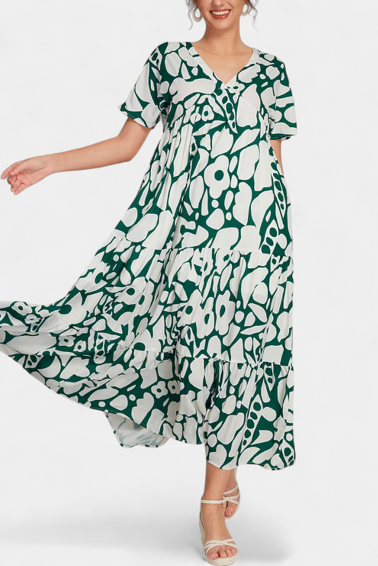 Nélida Vestido Fluido Estampado con Escote en V