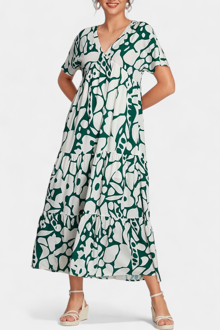 Nélida Vestido Fluido Estampado con Escote en V