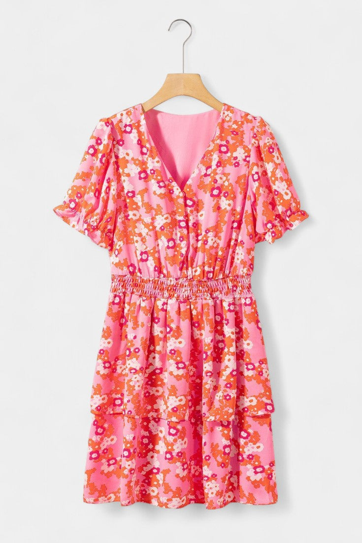 Kimberly Vestido Floral con Volantes con Escote en V