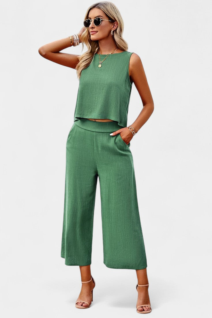 Lavinia Conjunto Boho de Top y Shorts en Lino y Algodón